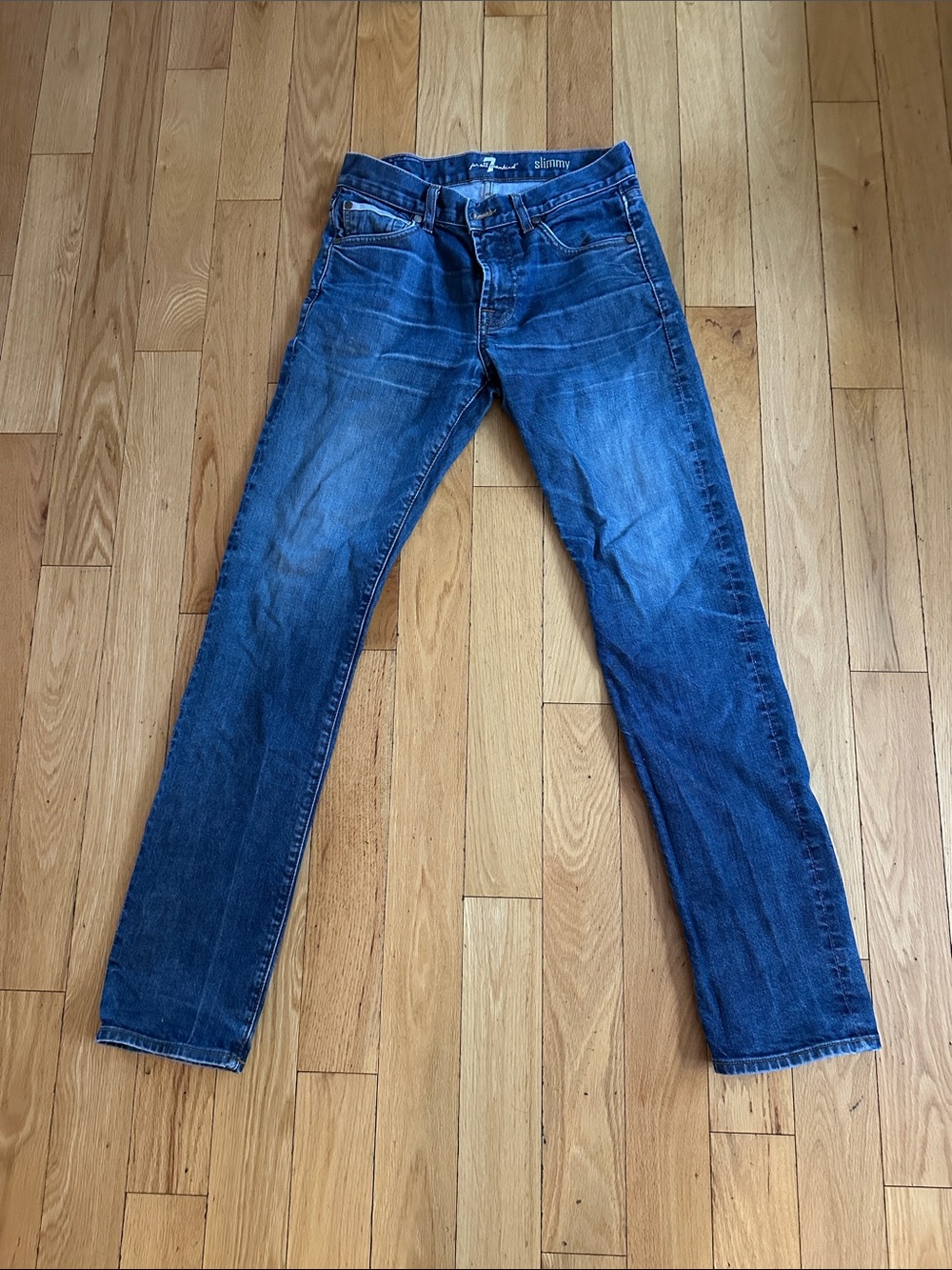 7 For All Mankind Slimmy Jeans in Medium Blue Wash with Selvedge Denim
